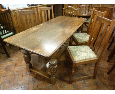 Mid oak refectory dining table and 4 chairs 