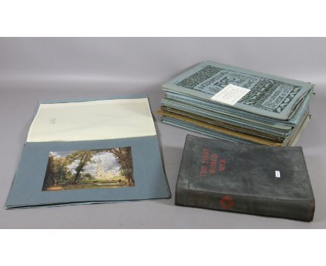 A bound copy "The First World War a Photographic History" along with a collection of International art folders and contents.