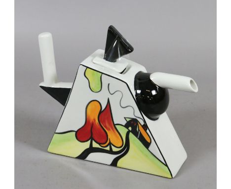 A Lorna Bailey triangular shape teapot entitled 'Hillside Cottage'.