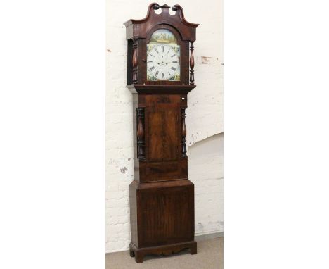 A Victorian large mahogany eight day longcase clock by John Hill, Wirksworth. With painted arch top dial, subsidiary seconds 