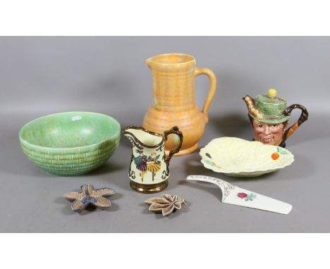 A Beswick novelty teapot, water jug and dish along with Wade items including a fruit bowl and jug, etc.