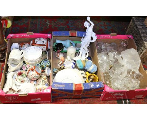 Three boxes of mixed china and collectables to include Royal Albert, Wedgwood and Carltonware etc.