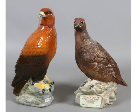 A Royal Doulton advertising bottle for 'The Famous Grouse Scotch Whisky' formed as a grouse along with another similar Beswic