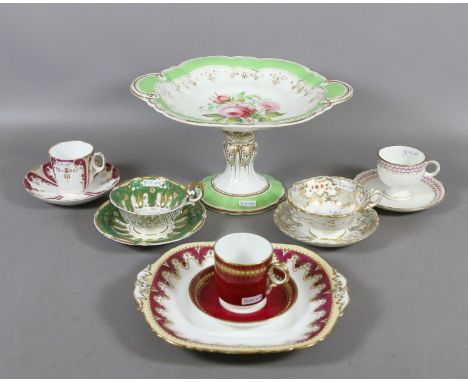A collection of good quality early C19th English porcelain handpainted and with gilt decoration, including cups and saucers, 