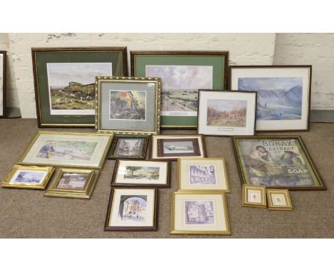 A collection of framed prints and pictures to include hunting scenes and landscapes, etc.