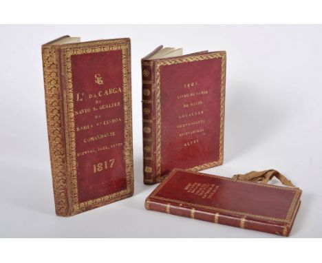 MANUSCRITOS.- LIVROS DE CARGA do navio S. Gualter da Bahia para Lisboa.- Século XIX (1817-1821).- 3 vols.; 21 e 24 cm.- E., S