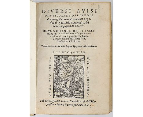 [COMPANHIA DE JESUS].- DIVERSI AVISI | PARTICOLARI DALL'INDIE | di Portogallo, riceuuti dall'anno 1551. | fino al 1558. dalli