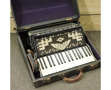 A 20th century accordion, Marrazza Co. Montreal, cased, 47cm