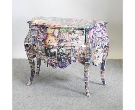 A French style bombe commode, with comic book decoration, 100cm
