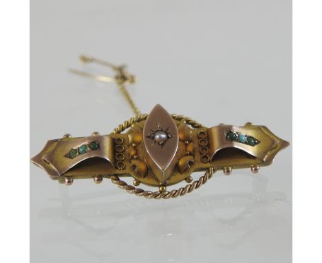 A 9 carat gold turquoise and pearl brooch