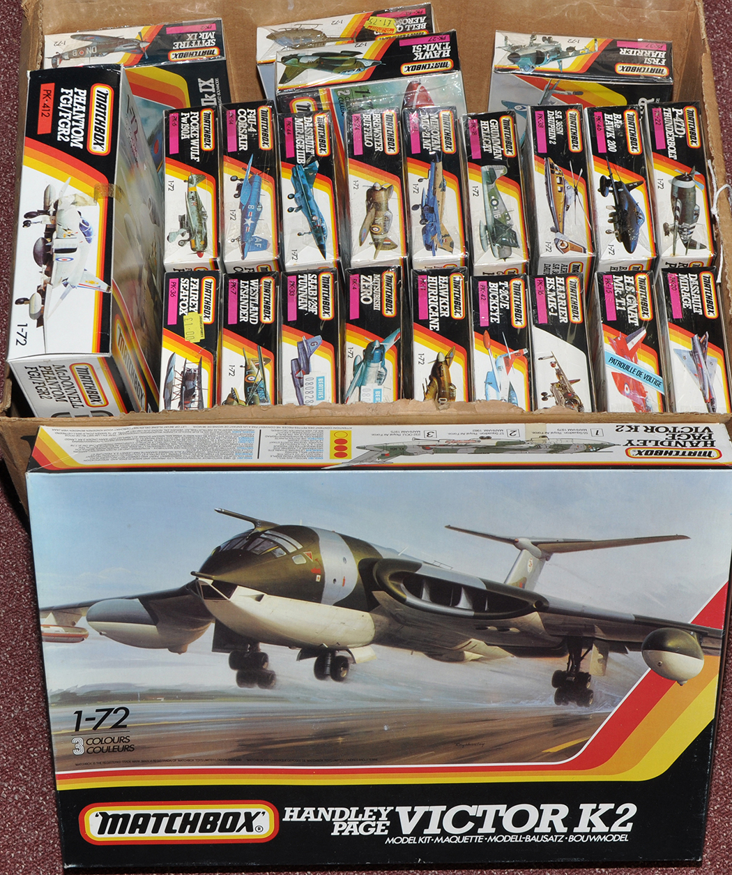 Matchbox 1/72 scale model kits including a Victory K2; and a Phantom FG1/FGR2. (24)