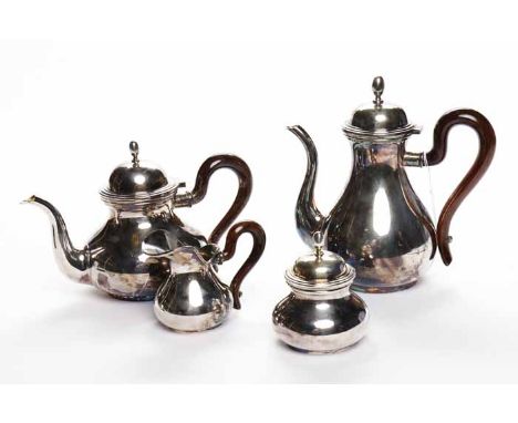 20TH CENTURY CONTINENTAL SILVER FOUR PIECE TEA AND COFFEE SERVICE
two makers marks '30 PO' and 'Z', 800 standard mark, of squ