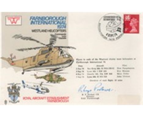 R. P. Probert CB with Sqn Ldr C. C. Le Cornu on reverse signed Farnborough International 1974 Westland Helicopters FDC No. 51