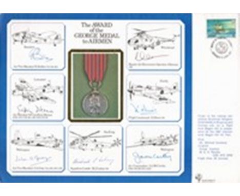 WW2. The Award of the George Medal to Airmen DM Medals Cover Signed by AVM R Bullen, Air Marshal Sir Geoffrey Dhenin, AVM J A