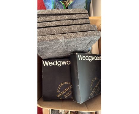 Wedgwood ceramic coasters, set of six, in original packaging. Made in England.