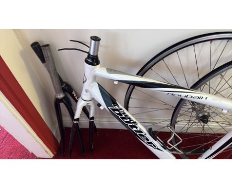 Claud Butler Roubaix 4 road bike frame, white with black graphics, includes fork, seat post, and bottle cage.