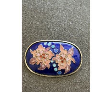 Silver & enamel oval brooch 
