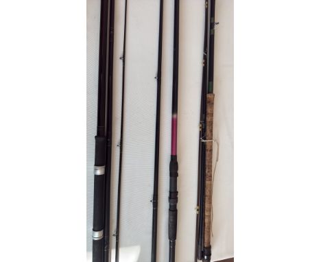 Browning Express Carp 3600 fishing rod, 12ft/3.60m, 2-3/4lbs TC. The lot includes four fishing rods of various designs and ma