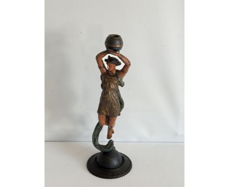 Gold painted bronze figure candle stick 