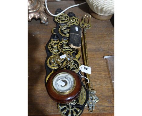     A Quantity Of Mixed Brassware Etc To Include A Small Circular Wall Barometer    