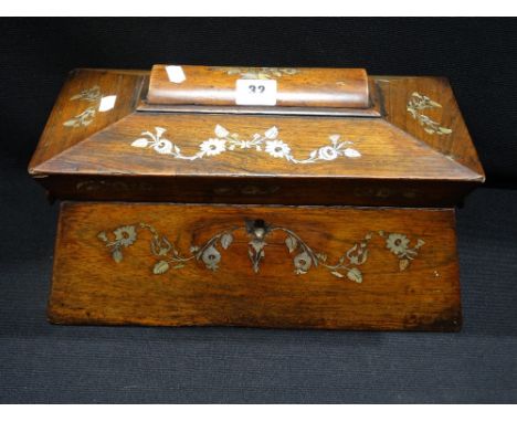 A 19th Century Rosewood &amp; Mother Of Pearl Inlaid Sarcophagus Tea Caddy