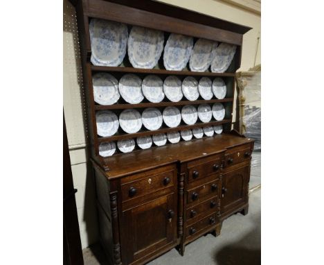 An Antique Oak Anglesey Breakfront Dresser, The Base Having An Arrangement Of Cupboards &amp; Drawers, Three Shelf Rack, 68" 