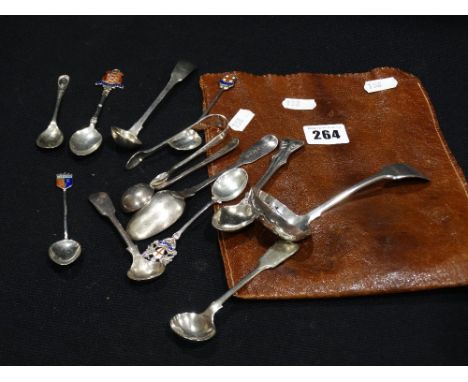 Four Silver &amp; Enamel Souvenir Spoons, Together With Further Silver &amp; Plated Spoons &amp; Grips