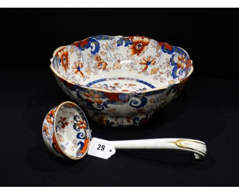 A Circular Based Staffordshire Amherst Ware Bowl &amp; Ladle
