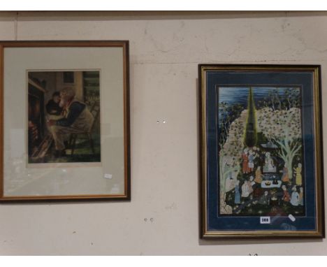     H. Goffey, A Signed Engraving, Titled "His Own Fireside", Together With An Indian Scene Print (2)                        