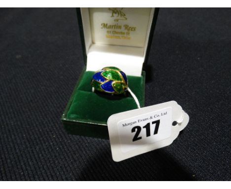     An 18ct Gold &amp; Blue Green Enamel Italian Design Ring, Size S                    