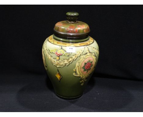 A Royal Bon, Circular Based Vase &amp; Cover With Garland &amp; Floral Decoration, 13" High (Repair To Finial)