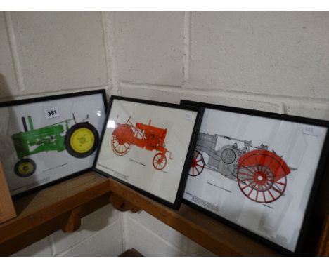 Three Coloured Prints Of Vintage Tractors