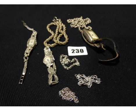     A Silver Cased Wrist Watch &amp; A Quantity Of Silver Chains                        