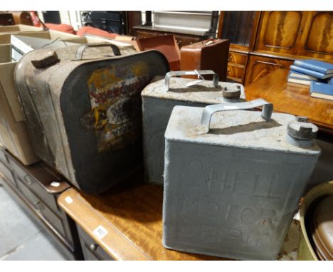     A Vintage Speedwell Oil Can, Together With Two Shell Motor Spirit Cans          