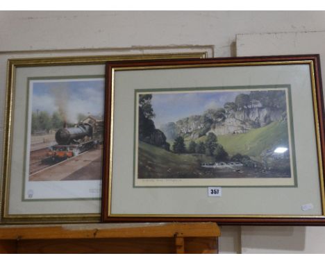 A Coloured Steam Train Print, Together With A Derbyshire Dale Print