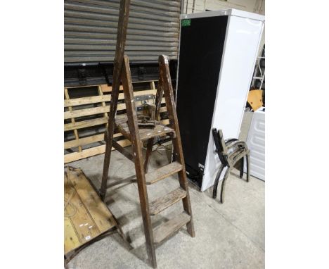     A Vintage Folding Step Ladder, Together With An Old Shoe Last                   