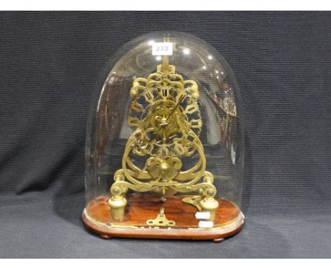 A 19th Century Fusee Skeleton Mantel Clock, Signed J. French, London &amp; No 1221. The Clock Under A Wooden Base Glass Dome