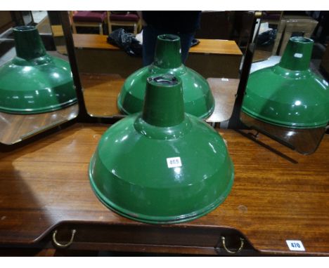     A Pair Of Green Enamel Finish Industrial Style Hanging Shades                    