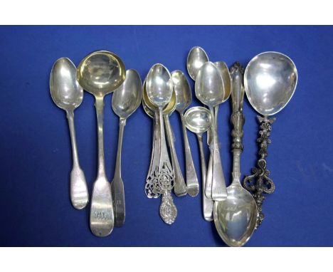 A Scottish silver toddy ladle, by William Constable, Edinburgh 1803 and various other silver and metal cutlery, 213g weighabl