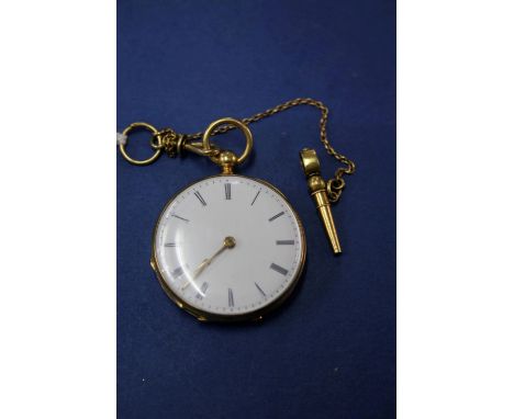 A French gold fob watch, by Leroy Et Fils, having white enamel 3cm dial decorated Roman numerals, key wind, number 40674, in 