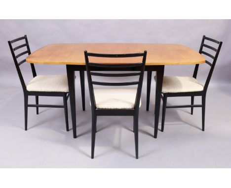 Meredew, an oak and ebonised dining table, mid 20th century, with butterfly leaf, 74cm high, 147cm wide, 90cm deep, together 