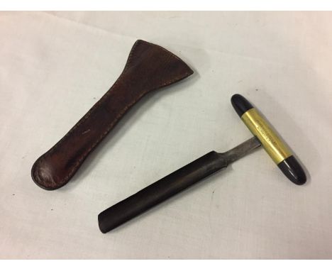 A LEATHER CASED CHEESE TESTER WITH THE MAKERS NAME, HERBERT AND SONS LTD, LONDON AND INSCRIBED K SHAW, WINTERLEY HOUSE, CREWE