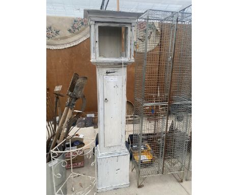 A WHITE PAINTED LONG CASE CLOCK CASE CONVERTED INTO A LAMP 