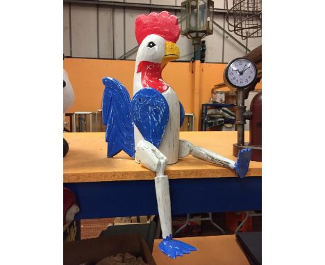 A WOODEN ROOSTER SHELF PUPPET 