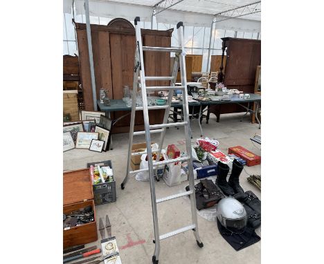 AN ABRU ALUMINIUM THREE WAY FOLDING LADDER 