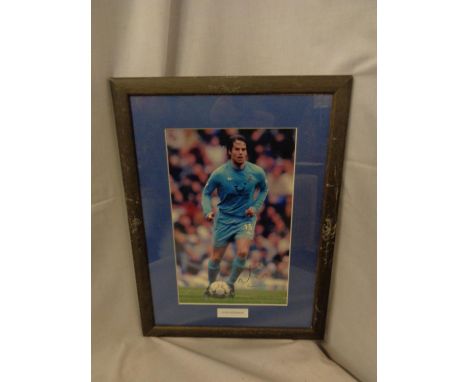 A FRAMED SIGNED  PICTURE OF JAMIE REDKNAPP PLAYING FOR TOTTENHAM WITH CERTIFICATE OF AUTHENTICITY 