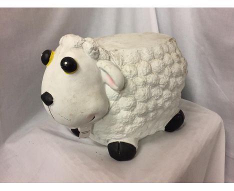 A WHITE AND DECORATIVE CERAMIC SHEEP STOOL 