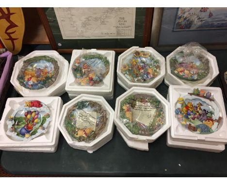 EIGHT DECORATIVE 3D DISNEY PLATES WITH CERAMIC BORDERS FROM THE BRADFORD EXCHANGE 