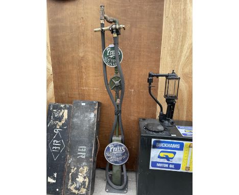 A PRATTS MANUAL PETROL PUMP WITH BRASS NOZZLE 