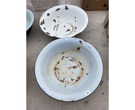 TWO LARGE ENAMEL WASH BOWLS 